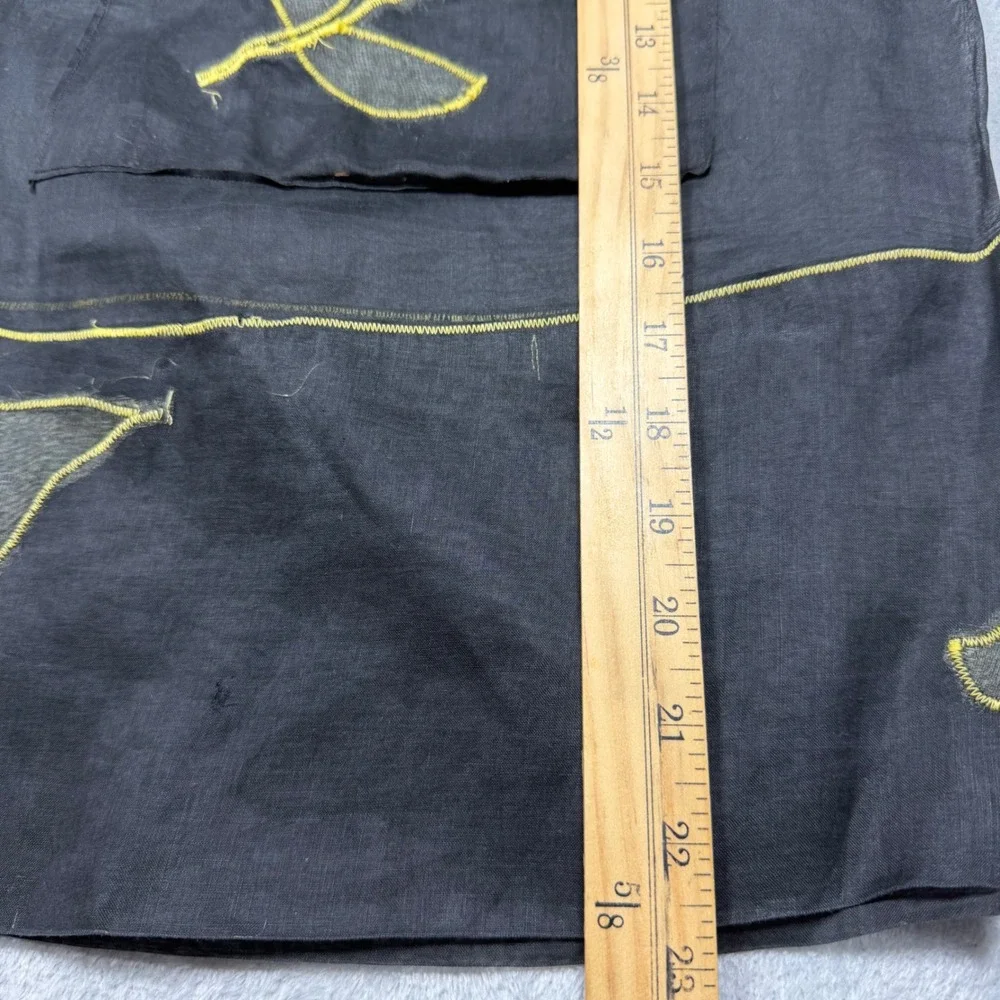 Vintage 1950s Sheer Black Organza Hostess Apron Yellow Embroidered Leaf One Size
